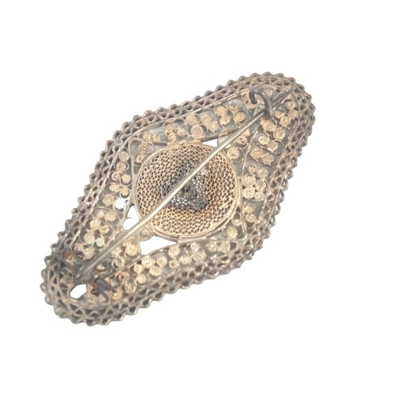 Victorian Egyptian Revival Silver Filigree Heart Brooch - Picture 6 of 7